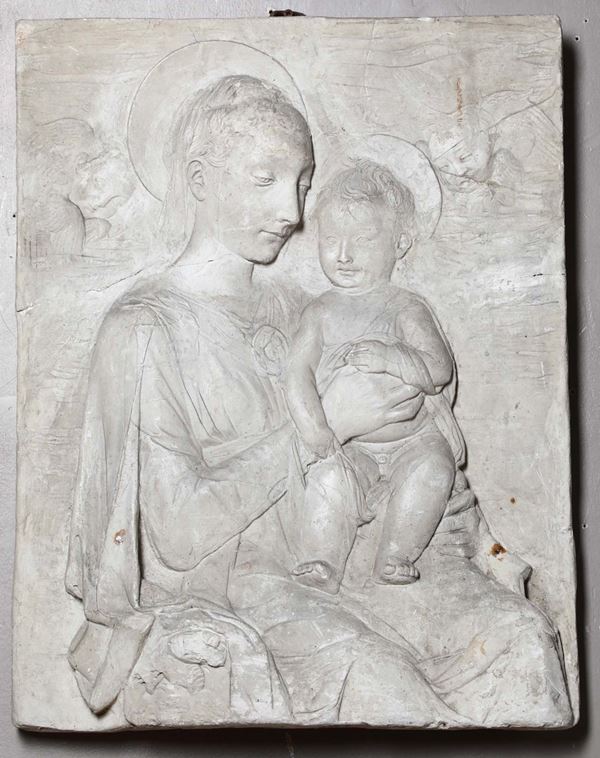Placca in gesso raffigurante Madonna con Bambino, XX secolo