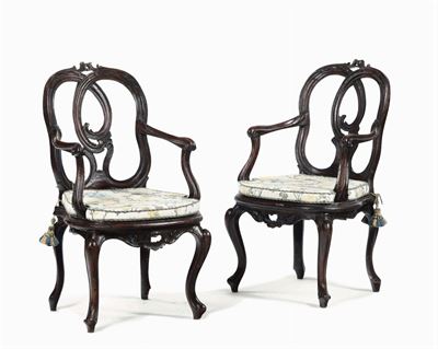Coppia Poltroncine in Legno Intagliato, Veneto XVIII Secolo