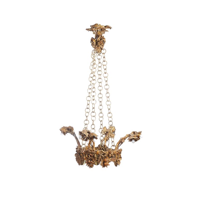 Mario Restelli : Mario Restelli, a pendant lamp with a gilt bronze structure. Italy,  [..]