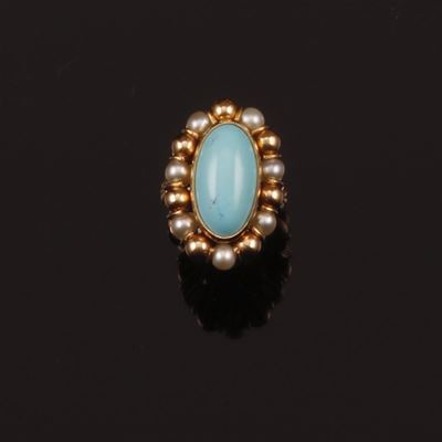 Anello con Turchese e Perle a Contorno