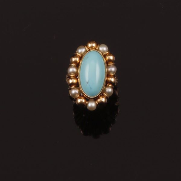Turquoise and pearl ring