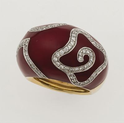 Nouvelle Bague. Anello con Smalto e Diamanti Taglio Brillante