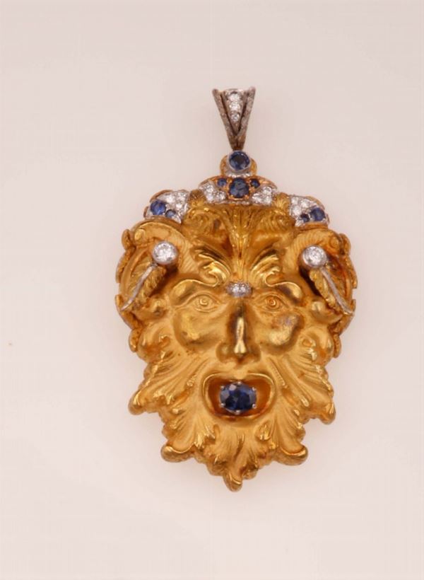 Sapphire and diamond pendant. Signed Cazzaniga, Rome