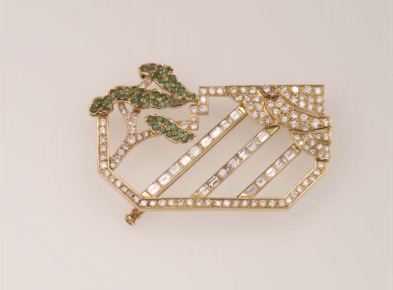 Diamond and emerald brooch. Signed Tiffany & Co.  - Auction Fine Jewels - Cambi Casa d'Aste
