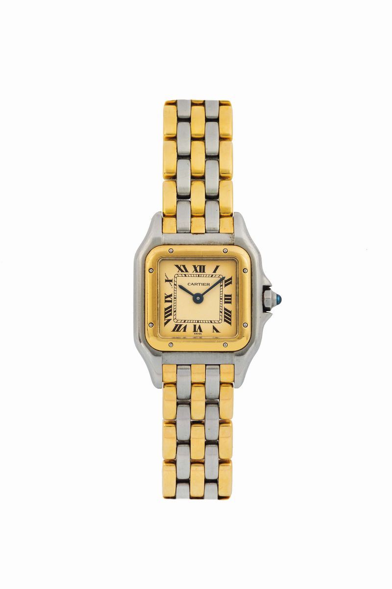 Cartier, Panthere. Fine, square, water-resistant, stainless steel and gold quartz wristwatch with an integrated steel and gold Cartier link bracelet with double deployant clasp. Made in the 1990's  - Auction Watches and Pocket Watches - Cambi Casa d'Aste