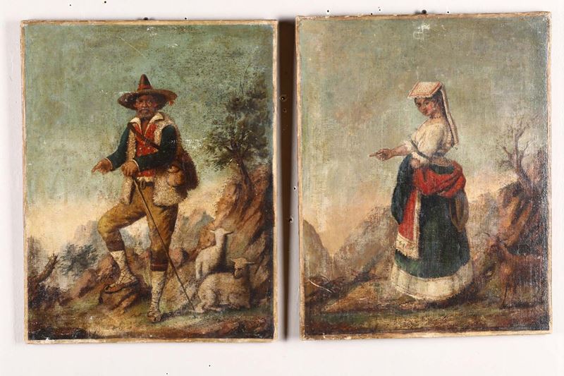 Scuola del XIX secolo Coppia di pastori con armenti  - Auction 19th and 20th Century Paintings - Cambi Casa d'Aste
