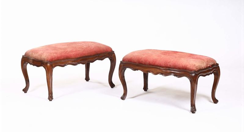 Coppia di panchetti in legno intagliato, fine XVIII secolo  - Auction Fine Art - Cambi Casa d'Aste