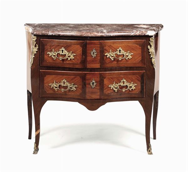 Piccolo comò lastronato a due cassetti, Francia fine XVIII secolo