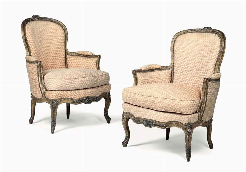 Coppia di poltrone in legno intagliato e laccato, Grnova XVIII secolo  - Auction Fine Art - Cambi Casa d'Aste