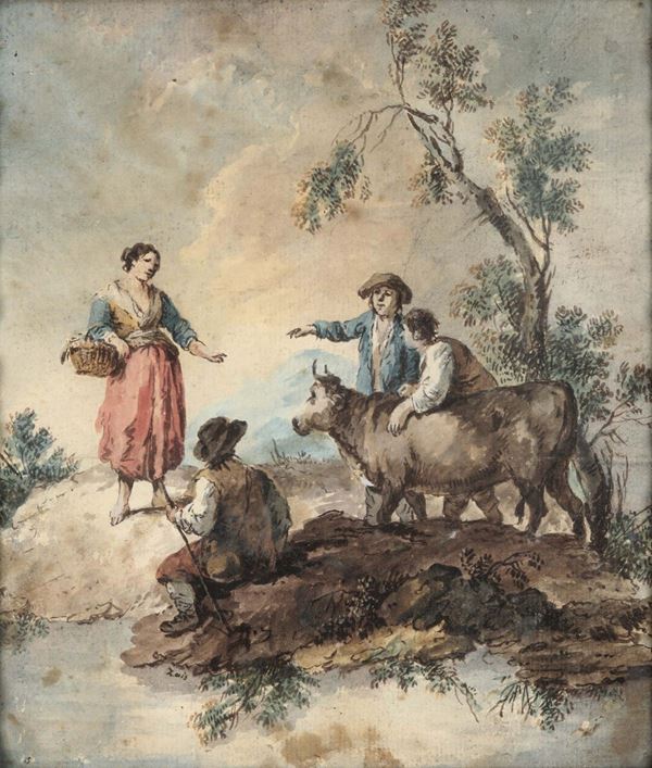 Scuola del XVIII secolo Paesaggio con contadini