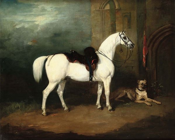 Pittore del XIX secolo Charger with a dog, 1841