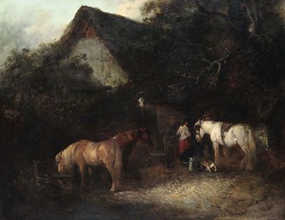 Thomas Smythe (1825 - 1907)resting Horses Near The Farm