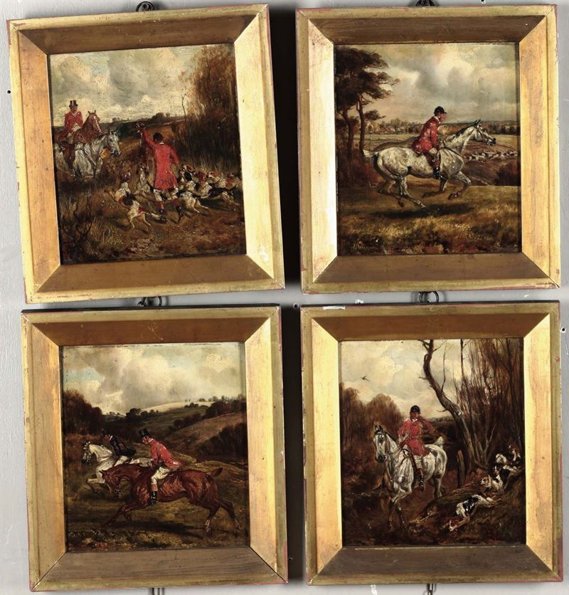 Edward Benjamin Herberte (1857 - 1893) The hill -  Hunting with dogs - The prey - Back home  - Asta Antiquariato - Cambi Casa d'Aste