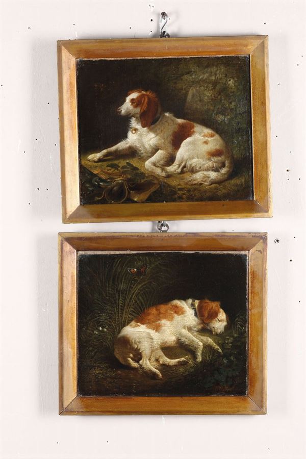George Morland (1763-1804) Sleeping dog; Sitting dog