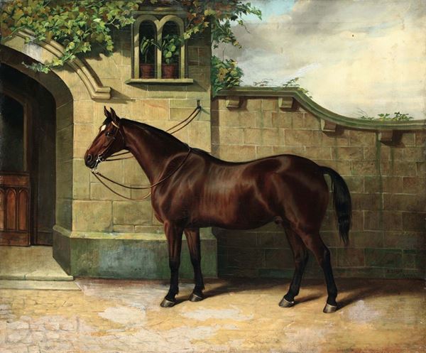 Edward Lloyd (attivo 1846 - 1891) Horse in the courtyard