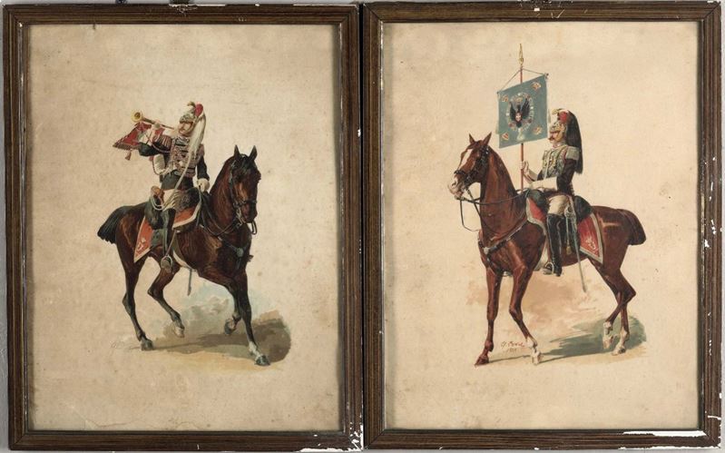 Quinto Cenni (1845 - 1917) Corazzieri in antica uniforme  - Auction Fine Art - Cambi Casa d'Aste