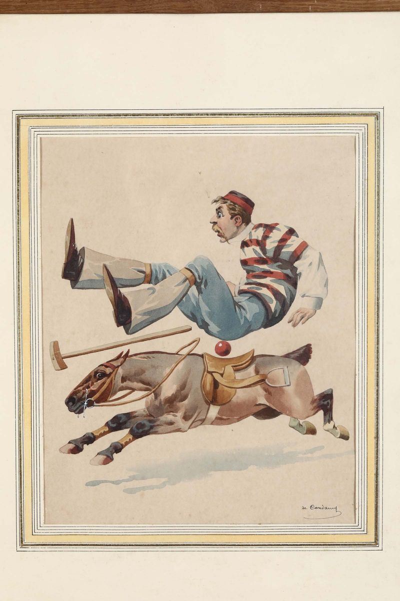 Charles Fernand De Condamy (circa 1855 - 1913) Polo pony and rider  - Asta Asta a Tempo Dipinti e Disegni - I - Cambi Casa d'Aste