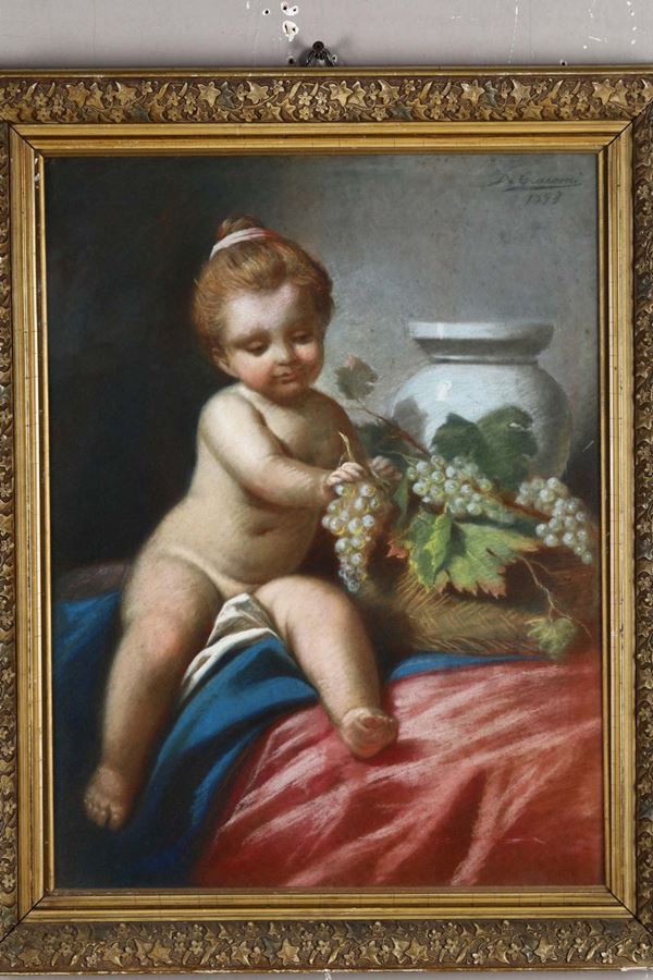 Eugenio De Giacomi (1852 - 1917) Bimbo con uva