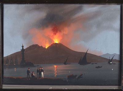 Gouache Raffigurante Eruzione del Vesuvio, XIX Secolo