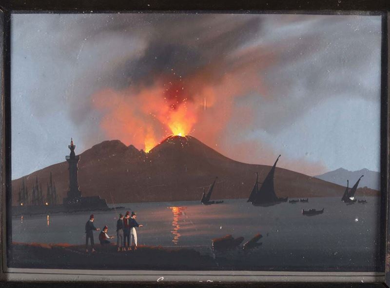 Gouache raffigurante eruzione del Vesuvio, XIX secolo  - Auction Timed Fine Art - I - Cambi Casa d'Aste