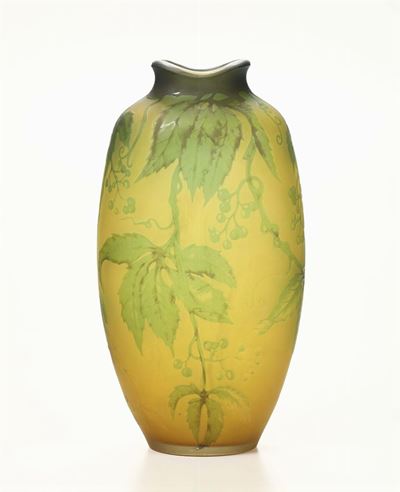 Vaso in Vetro Decorato con Tralci di Vite, XX Secolo