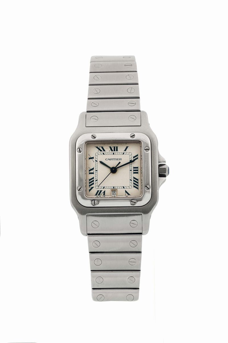 Cartier, Santos, Ref. 1565. Fine, square water-resistant, stainless steel quartz wristwatch with date and a stainless steel Cartier bracelet with deployant clasp. Made circa 1990  - Auction Watches and Pocket Watches - Cambi Casa d'Aste