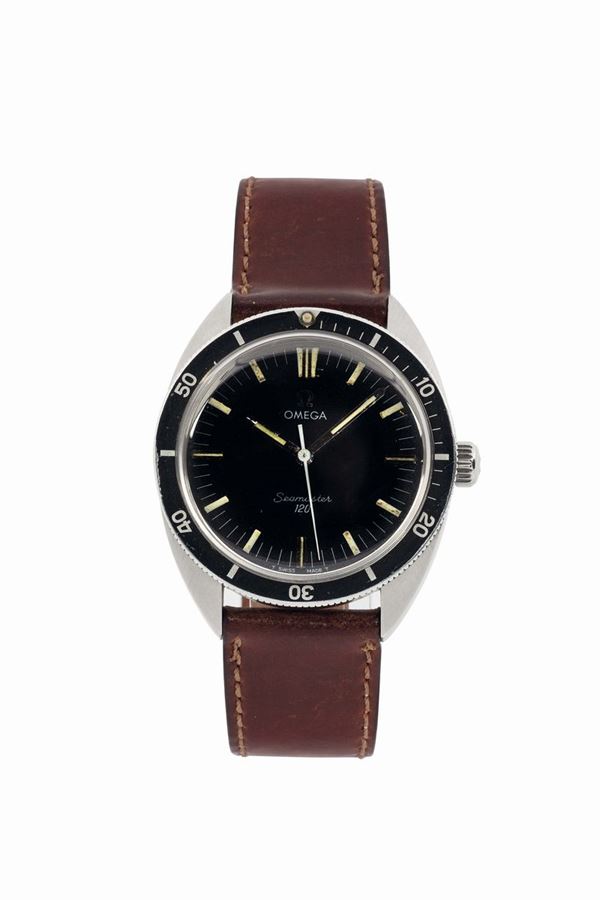OMEGA, Seamaster 120, Ref. 135027. Fine, tonneau-shaped, center seconds, water resistant, stainless steel wristwatch. Made circa 1969