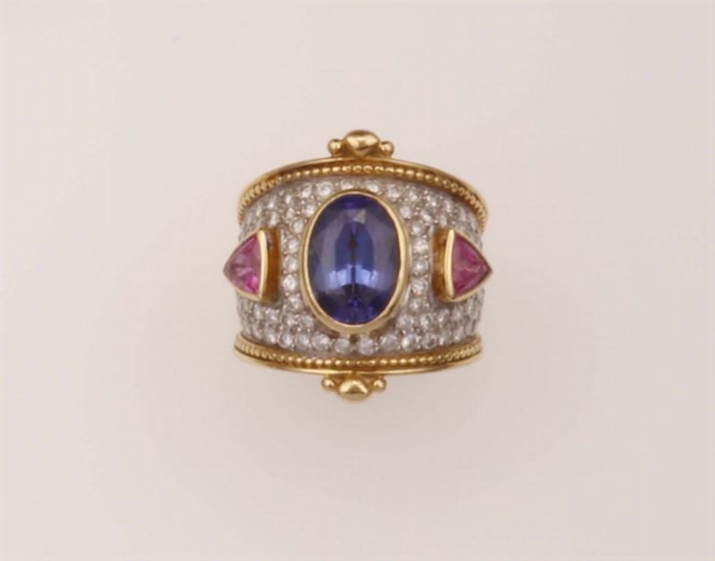 Tanzanite, ruby and diamond ring. Signed Theo Fennell  - Auction Fine Jewels - Cambi Casa d'Aste