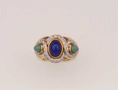Anello con Lapislazzulo, Turchesi e Diamanti