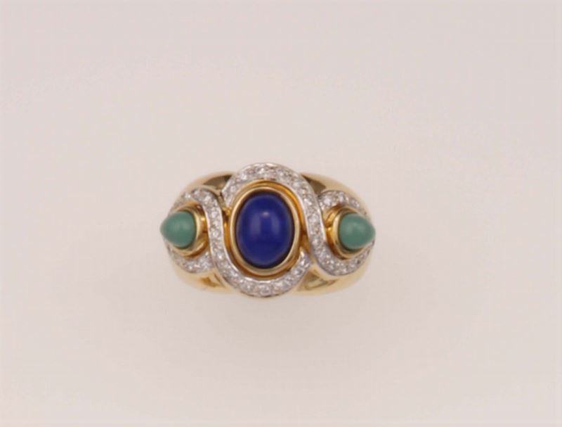 Lapis lazuli, turquoise and diamond ring  - Auction Fine Jewels - Cambi Casa d'Aste