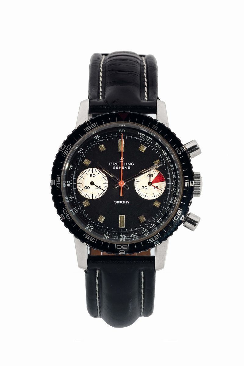 Breitling, Geneve, Sprint, Ref. 2010, orologio da polso, impermeabile con cronografo e fibbia originale in acciaio.  - Asta Orologi da Polso e da Tasca - Cambi Casa d'Aste