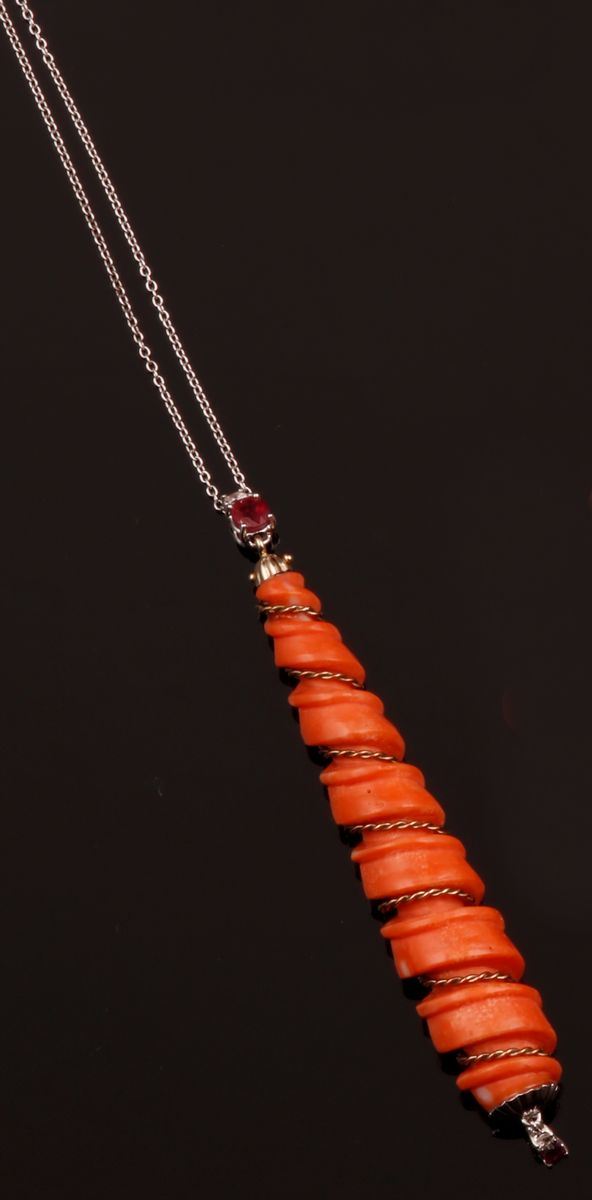 Coral, ruby and diamond necklace