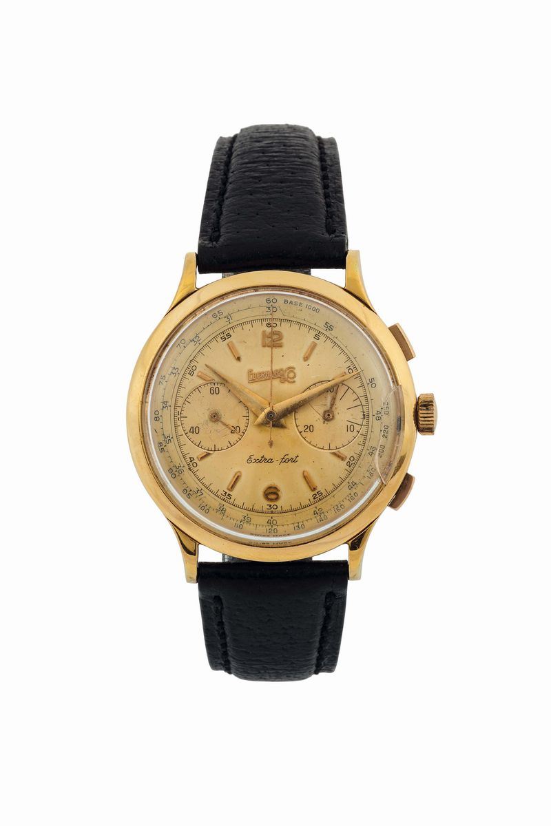 Eberhard, Extra Fort, case No.14007180, 18K pink gold chronograph wristwatch. Made circa 1950. Accompanied by the original box  - Auction Watches and Pocket Watches - Cambi Casa d'Aste