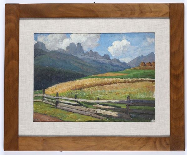 Guido Meineri (1869-1944) Paesaggio montano con staccionata