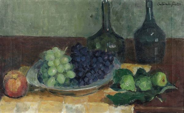 Orlando Grosso (1882-1968) Natura morta con uva