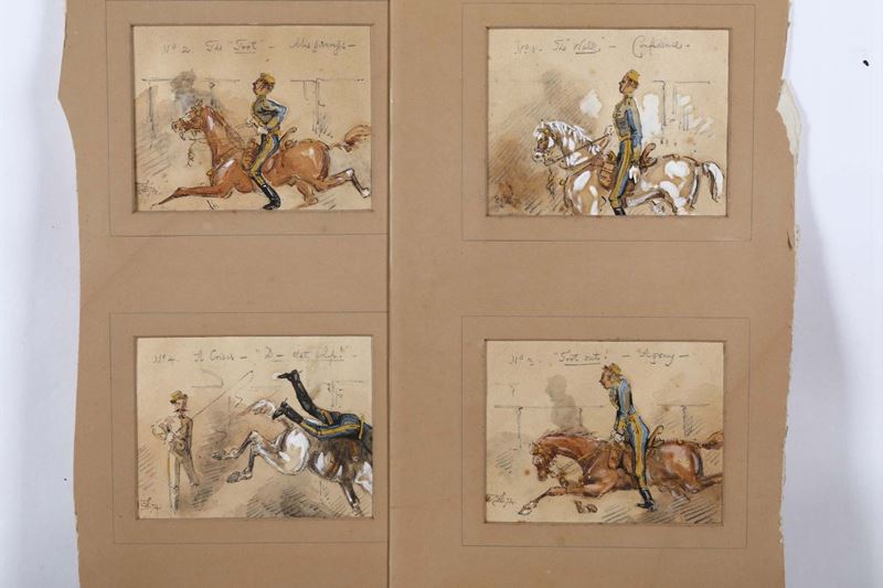 Quattro caricature di cavalli, Inghilterra XIX-XX secolo  - Asta Pittura - Cambi Casa d'Aste