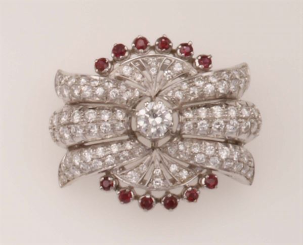 Diamond and ruby brooch