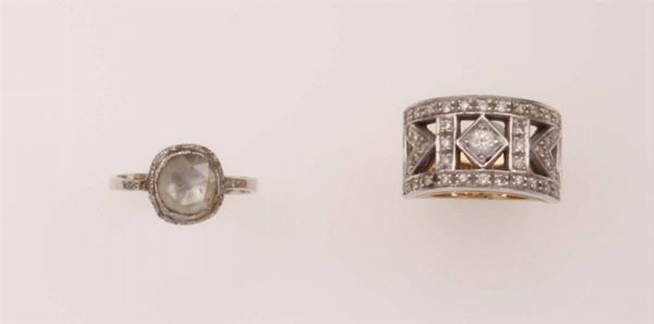 Two rose-cut diamond and diamond rings