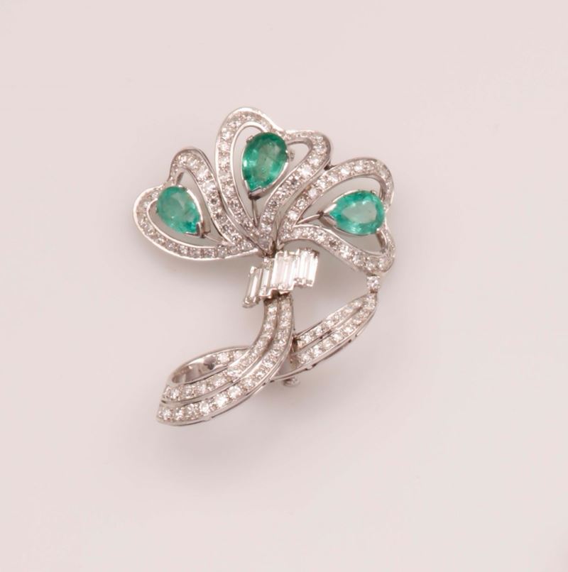Spilla con smeraldi e diamanti  - Auction Vintage, Jewels and Watches - Cambi Casa d'Aste