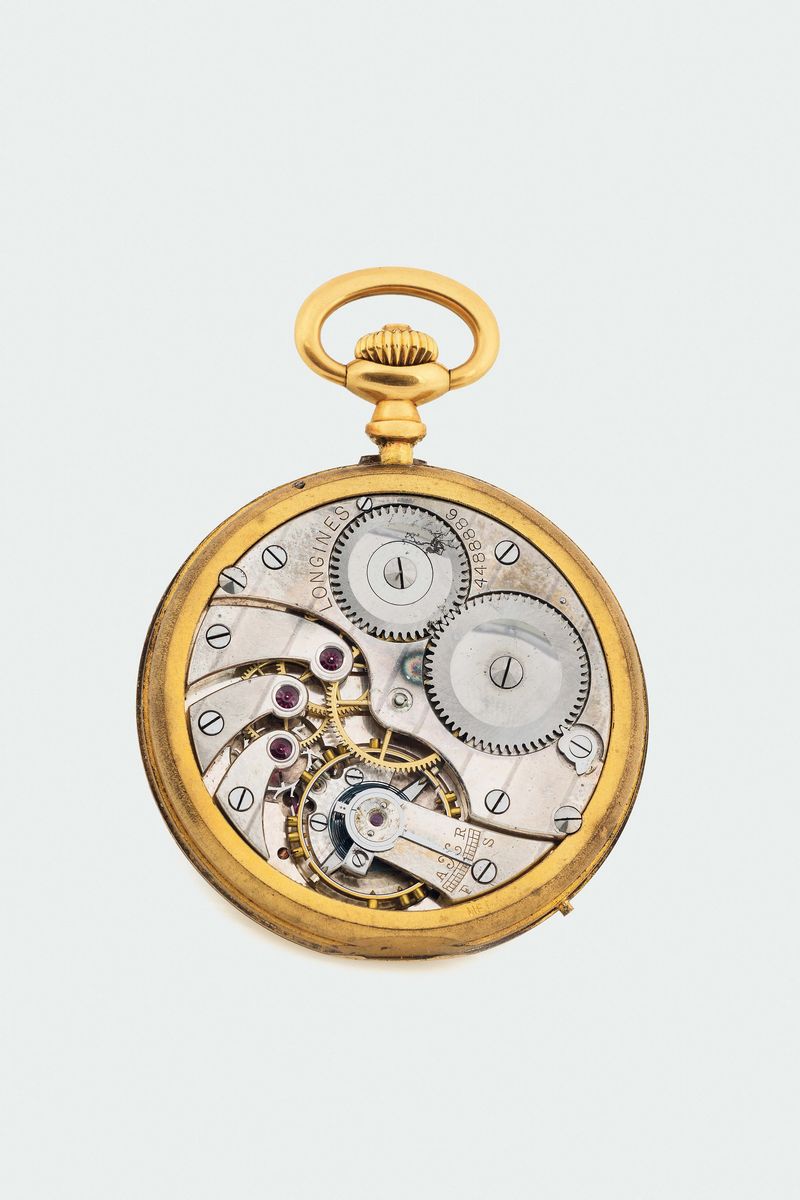 Longines, Movimento No. 4488886. Orologio da Tasca, in Oro Giallo 18k con Scatola Originale. Real...