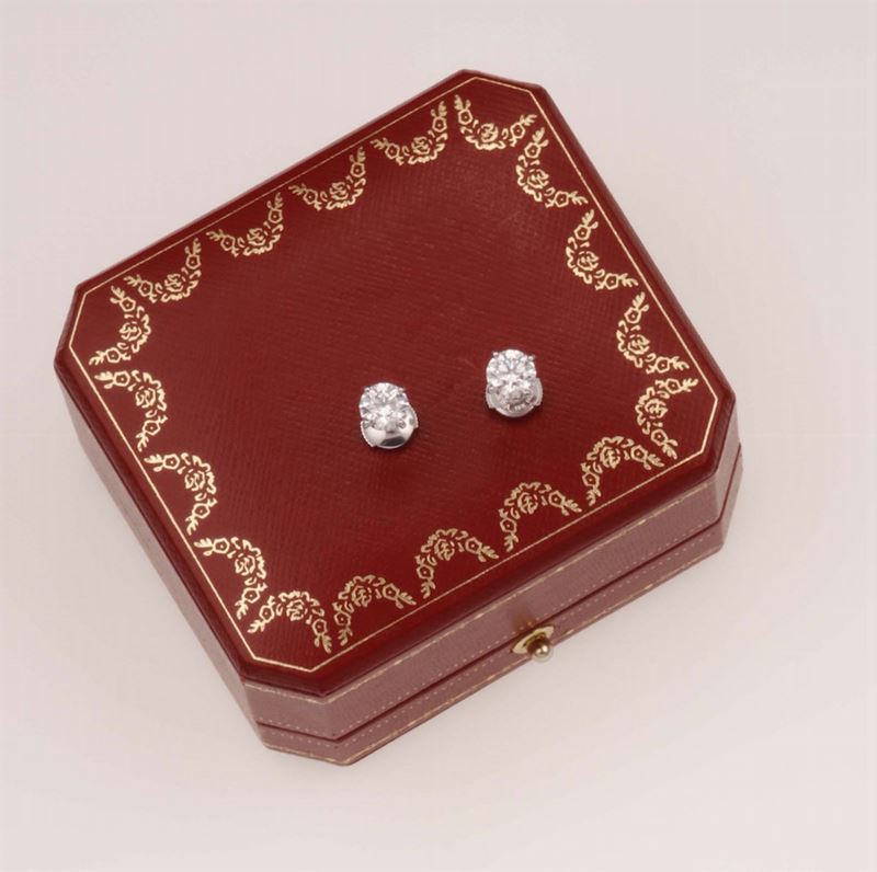 Pair of brilliant-cut diamond earrings. Signed Cartier. Fitted case  - Auction Fine Jewels - Cambi Casa d'Aste