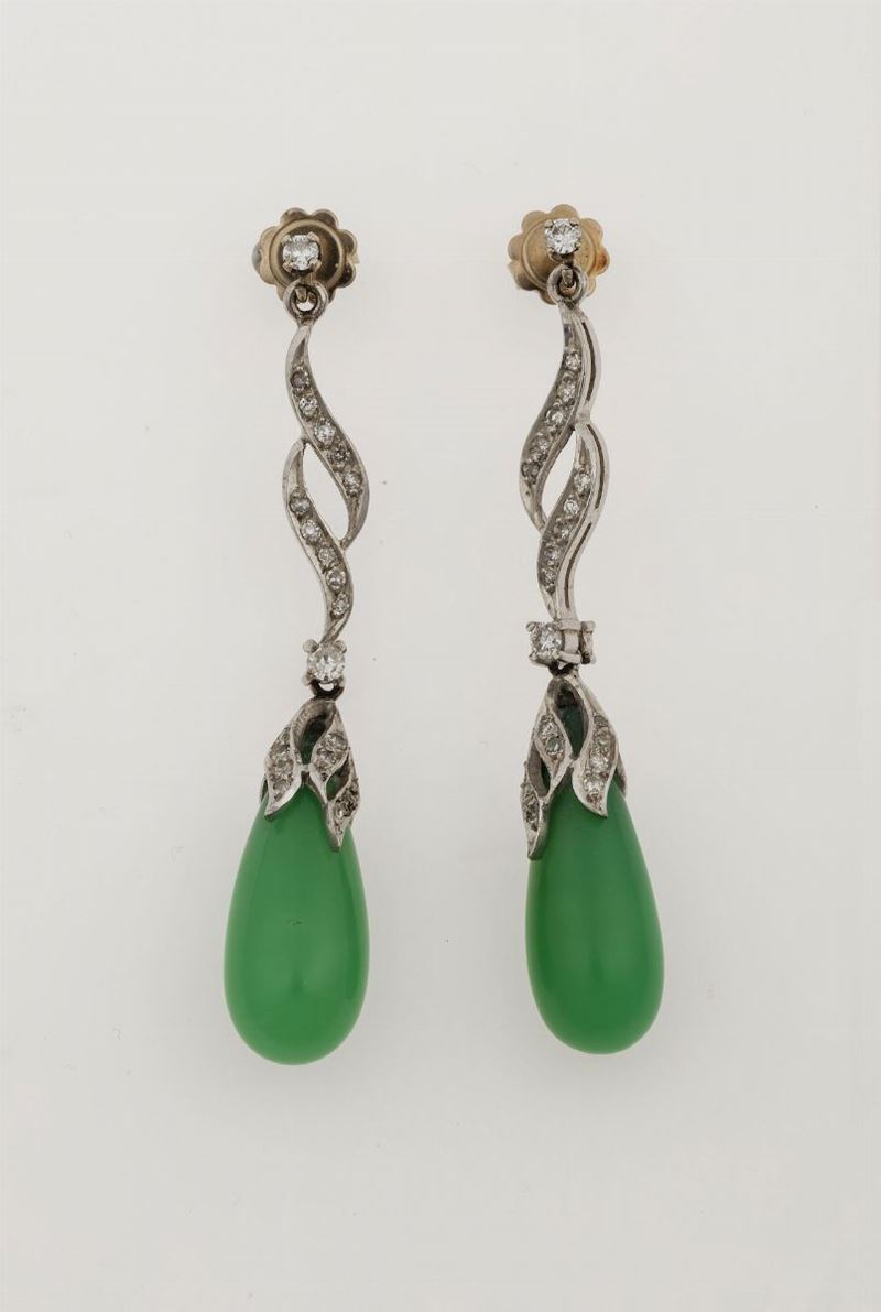 Pair of chrysoprase and diamond earrings  - Auction Jewels - Cambi Casa d'Aste