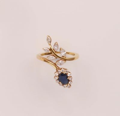 Anello Contrarié con Zaffiro e Diamanti