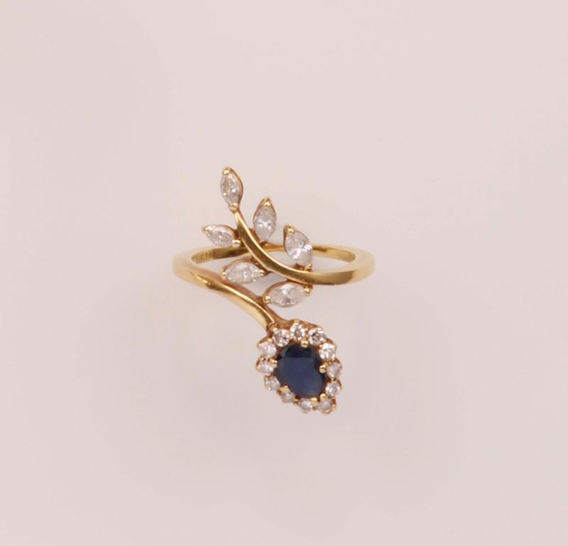 Anello contrarié con zaffiro e diamanti  - Auction Vintage, Jewels and Watches - Cambi Casa d'Aste