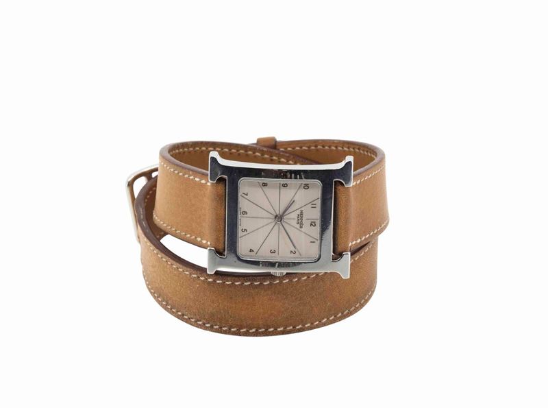 Hermes, orologio da polso, in acciaio, al quarzo con cinturino in pelle Hermes. Realizzato nel 2000 circa  - Auction Vintage, Jewels and Watches - Cambi Casa d'Aste