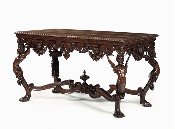 Tavolo in legno intagliato, XIX secolo