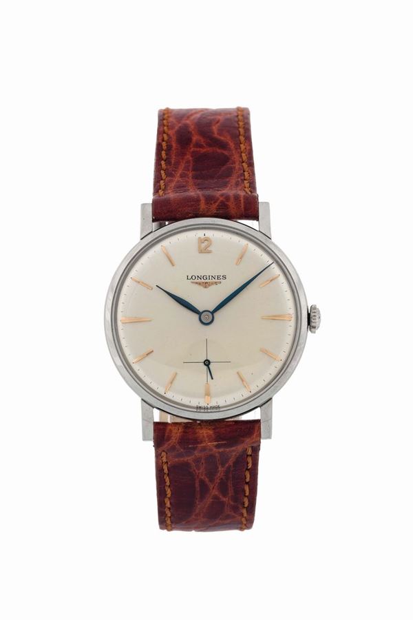 LONGINES, stainless steel wristwatch. Made circa 1960