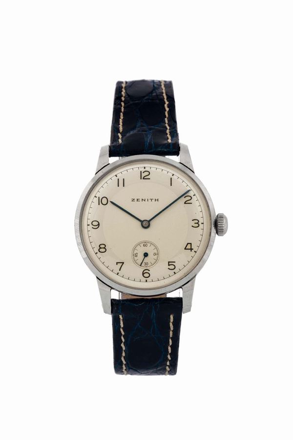 ZENITH, case No. 8990108, stainless steel, two tone dial wristwatch. Made circa 1950