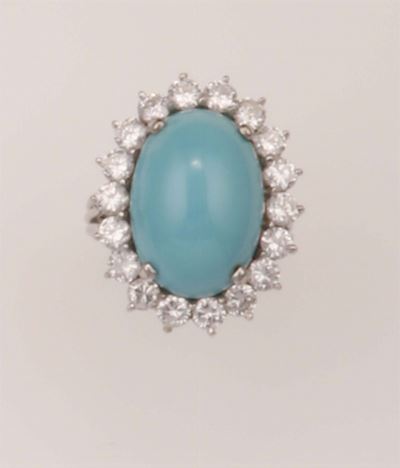 Anello con Turchese e Diamanti a Contorno