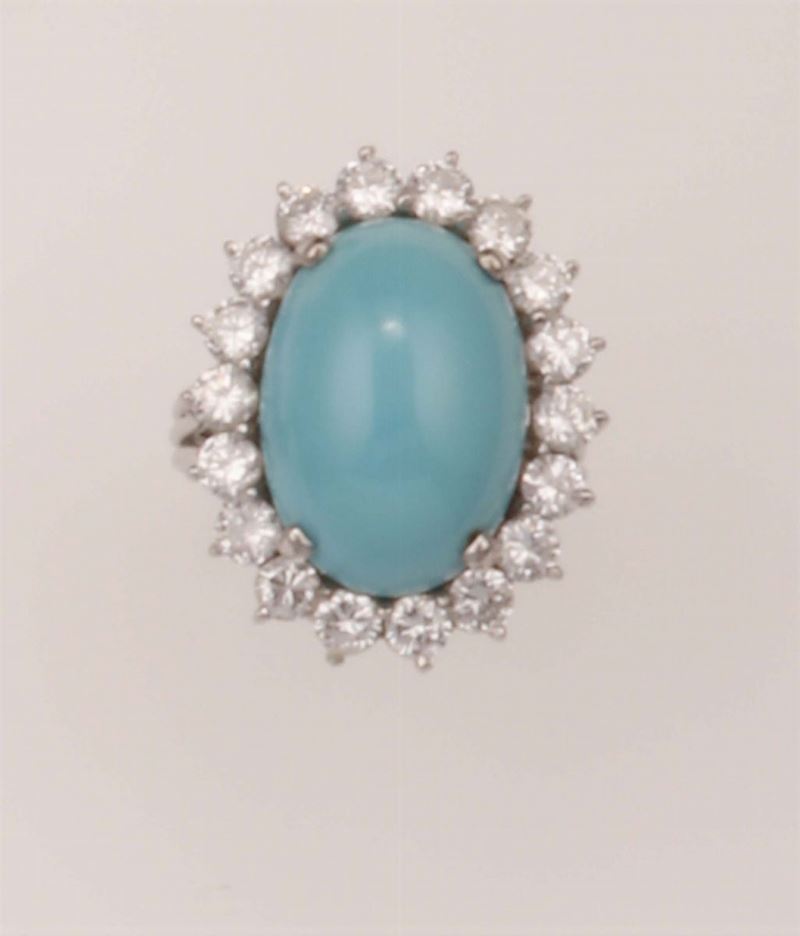 Turquoise and diamond cluster ring  - Auction Fine Jewels - Cambi Casa d'Aste